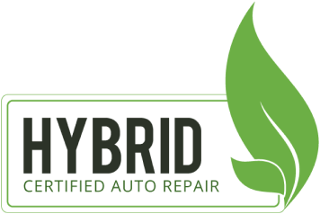 Hybrid's logo with a green leaf